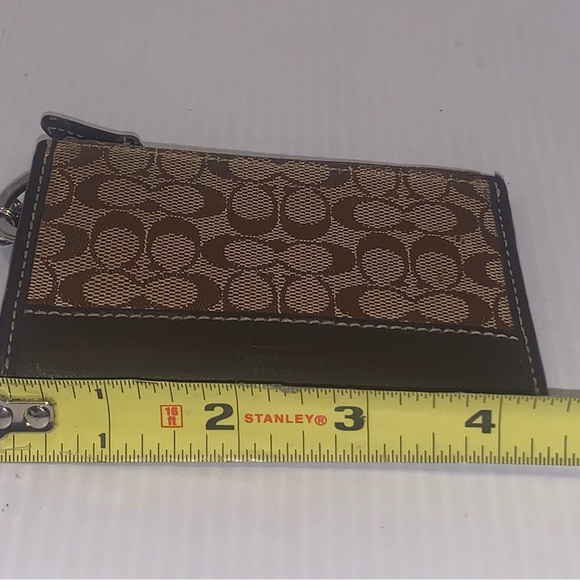 Coach Signature Jacquard Card ID Holder Key Chain Leather Trim 3x4.5" - Picture 4 of 5